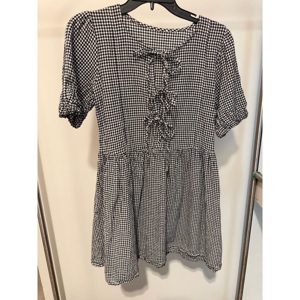 Black & White Gingham Babydoll Mini Dress‎ – Size Small 100% Cotton